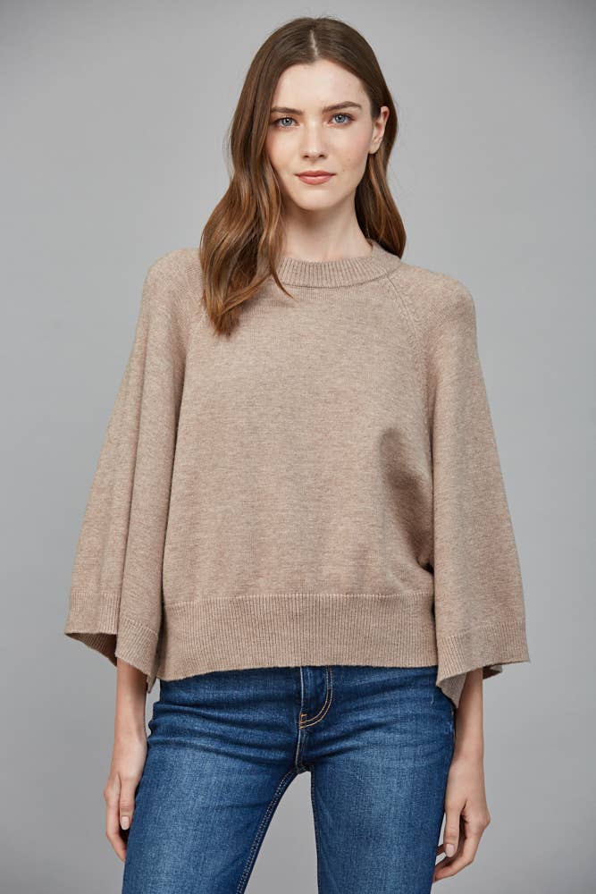 Raglan Sleeve Wide Cuff Crew Neck Sweater