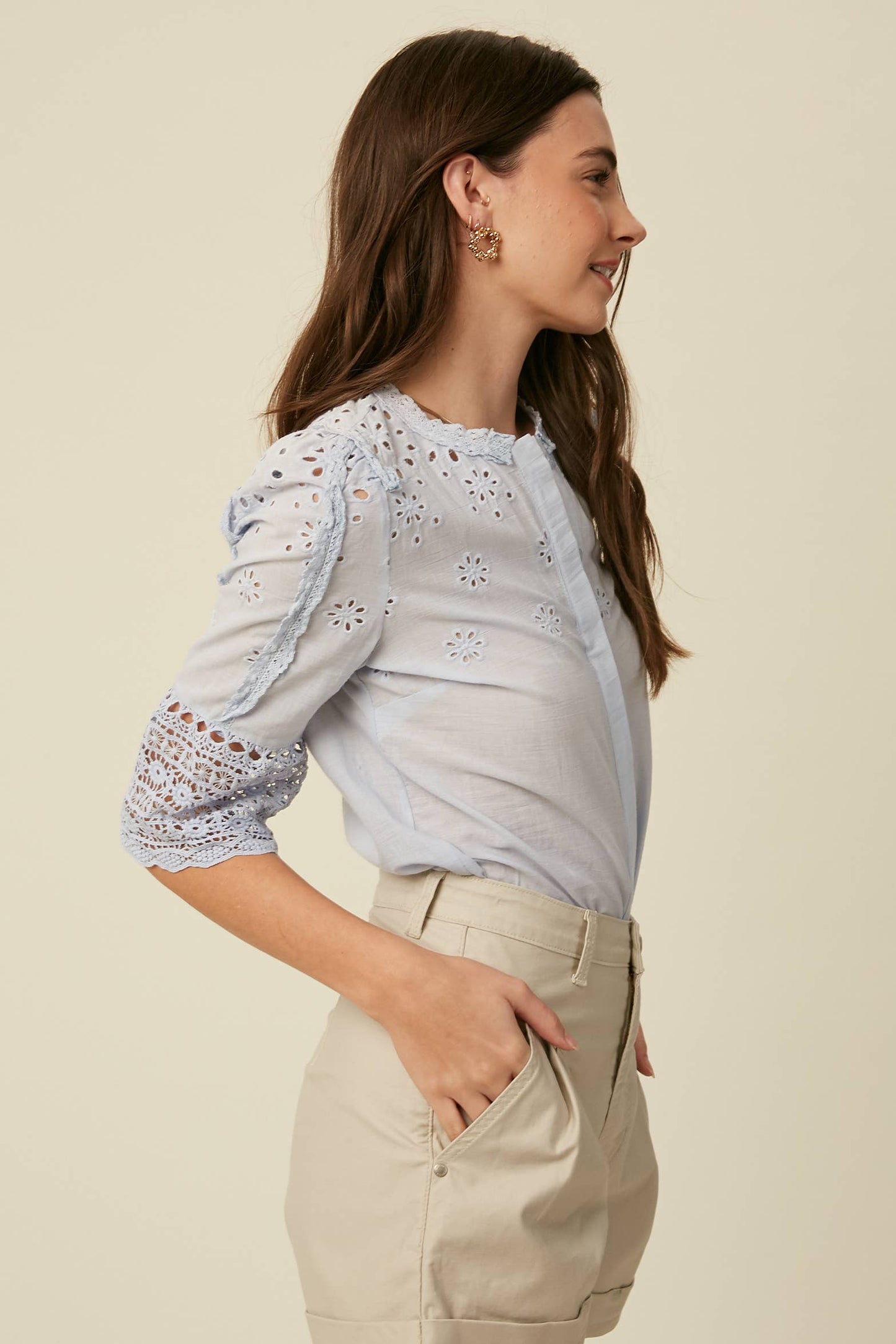 Listicle - Eyelet Lace Trim Cotton Blouse - 926 West