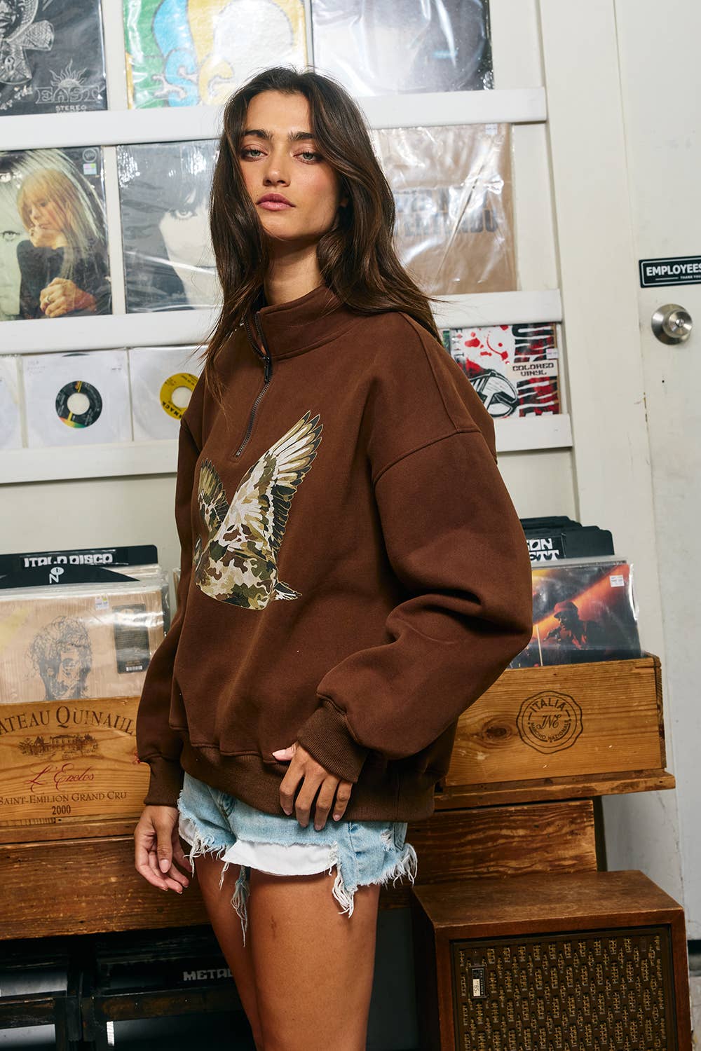 Camo Flying Mallard Print Half-Zip Sweatshirt