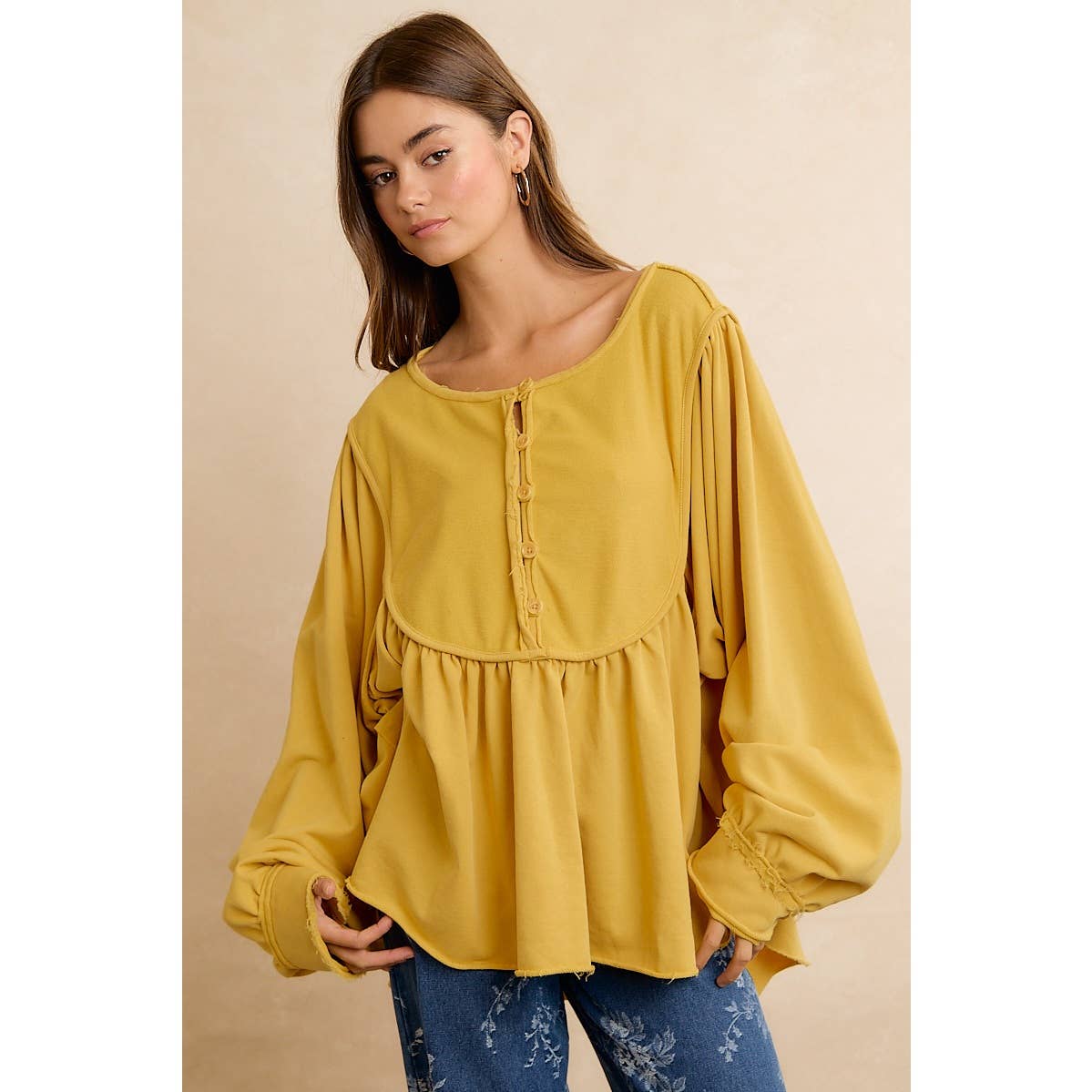Vintage Mustard Peplum Sweatshirt