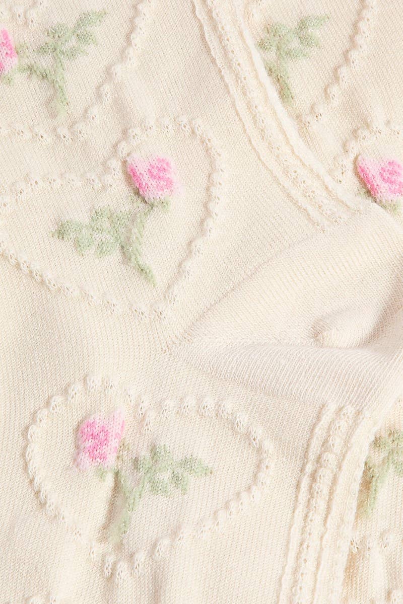 Beige Heart Halo Flower Embroidered Socks Anarchy Street