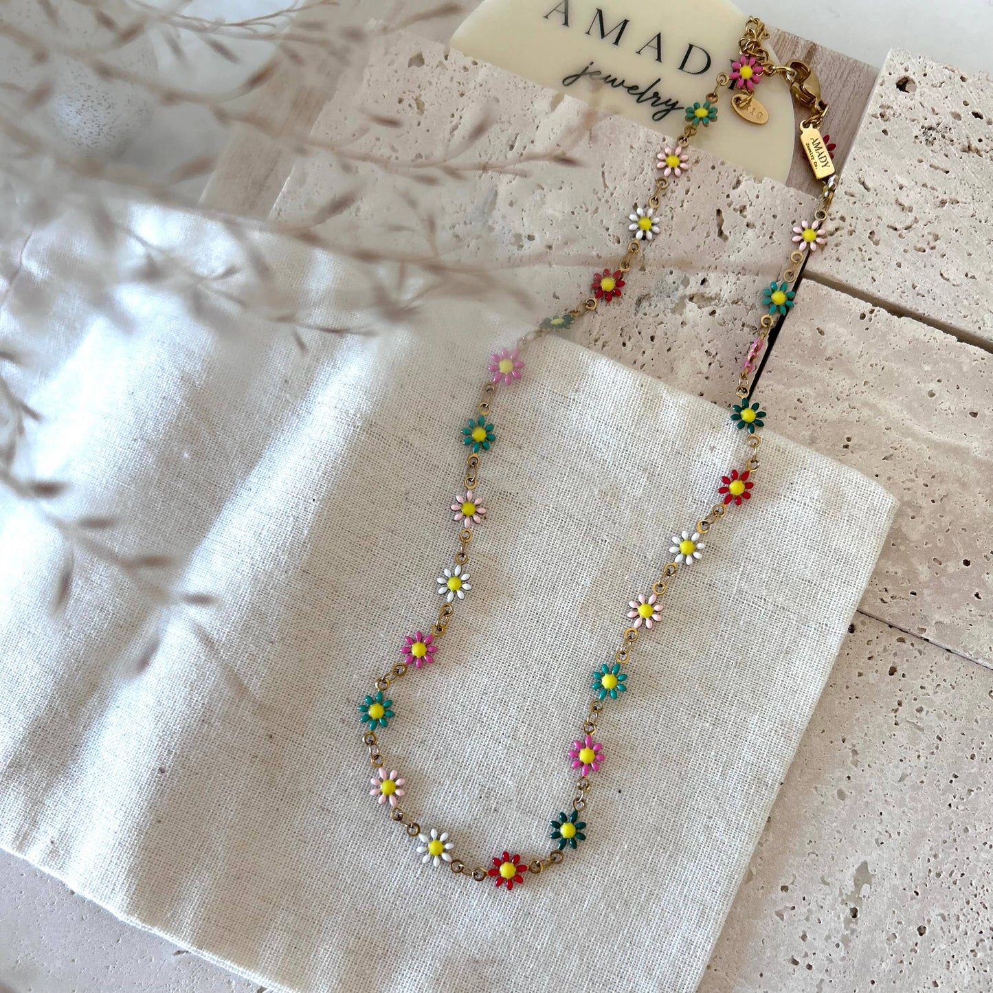 Colorful Flower Strand Layering Necklace | 18K Gold Plated