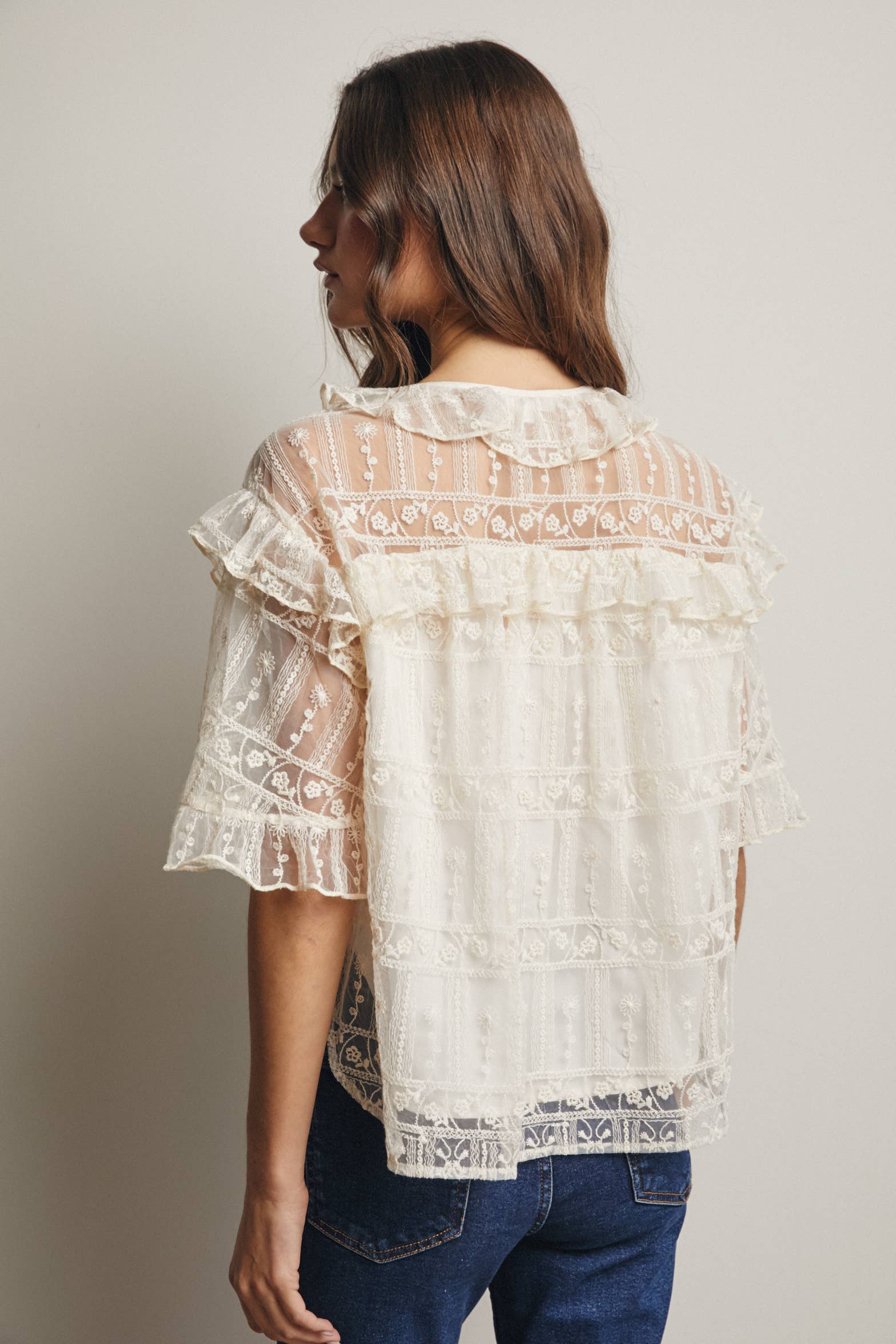 Embroidered Ruffle Lace Blouse - 926 West