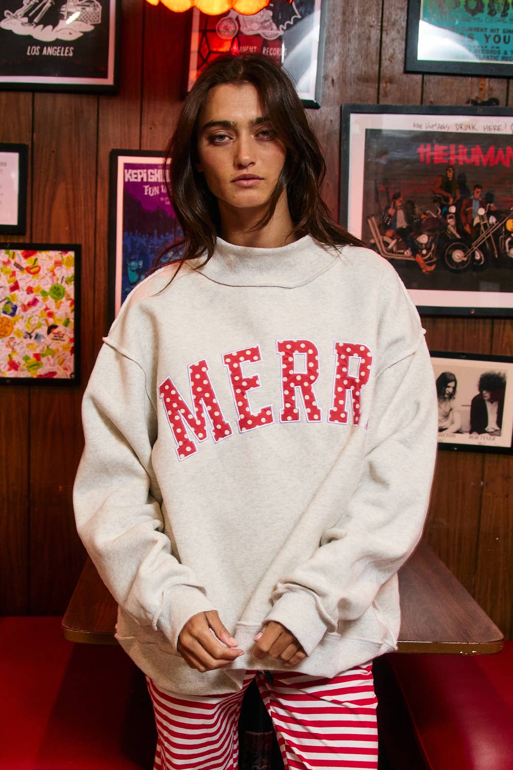 Merry Appliqué Varsity Mock Neck Sweatshirt