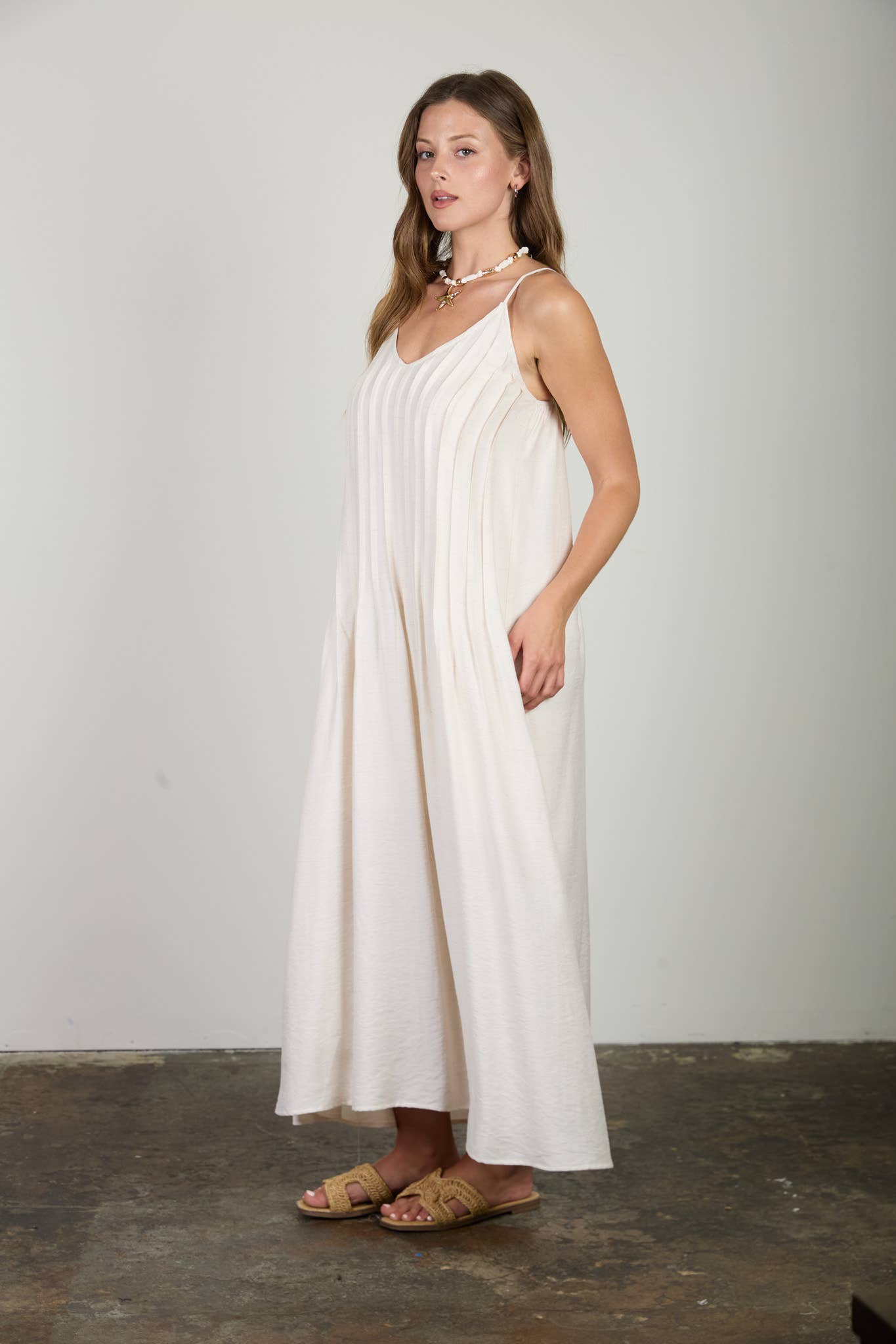 Blu Pepper - PLEATED PINTUCK DETAIL SPAGHETTI STRAP MAXI DRESS - 926 West