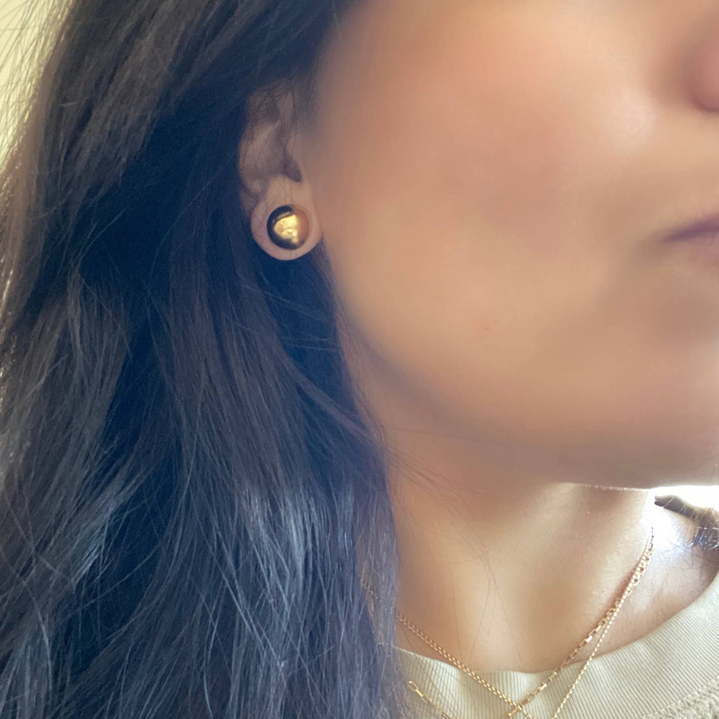 Half Dot Stud Post earrings 18k Gold Filled statement 