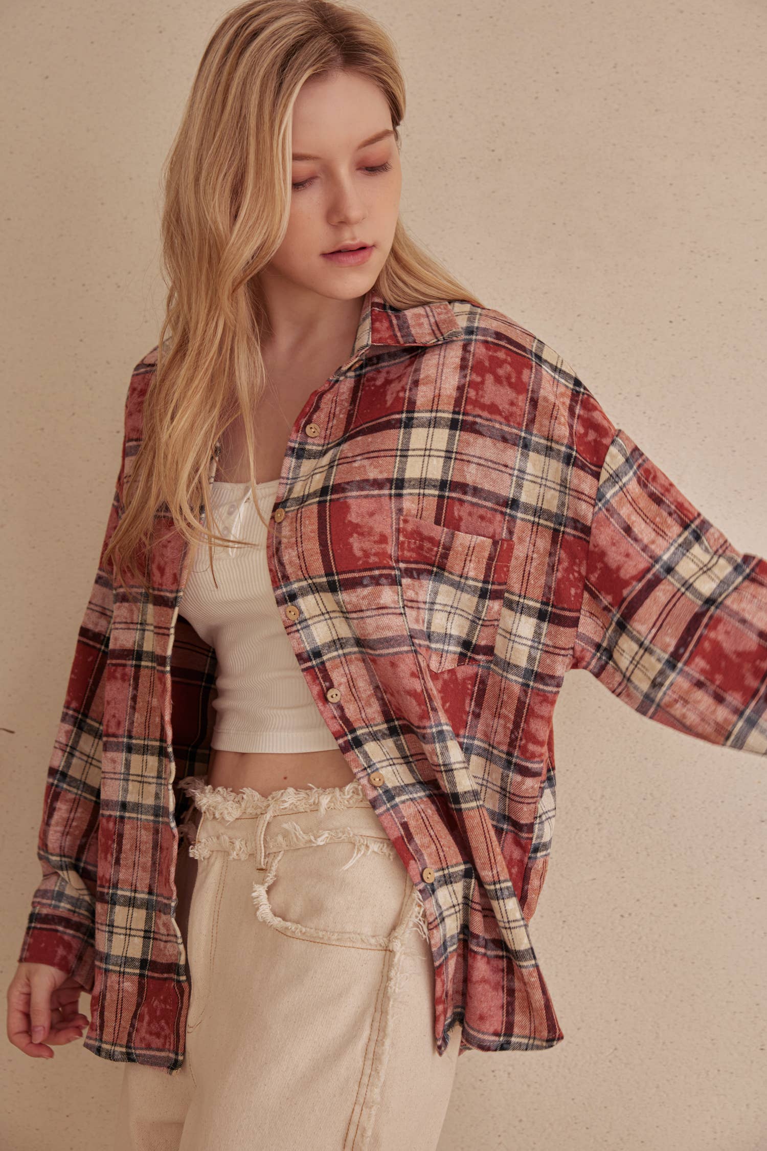 Oversized Plaid Shirt with Star Patches Mello.