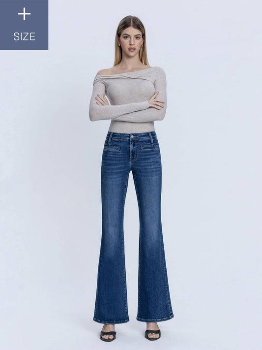 Lovervet by VERVET- PLUS SIZE MID RISE WELT POCKET EASY FLARE JEANS