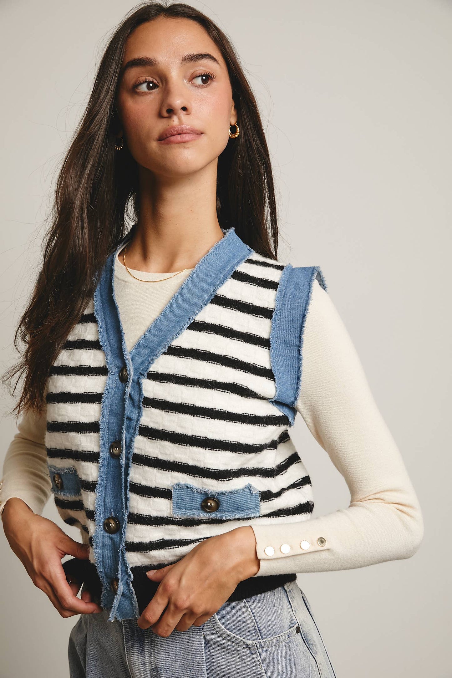 Your Favorite Denim Trim Knit Vest - 926 West