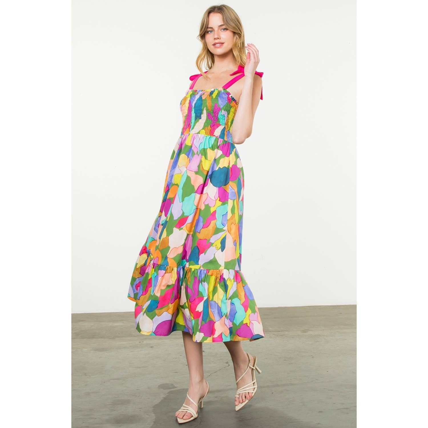 Tie Strap Multi Color Print Dress 926 WEST
