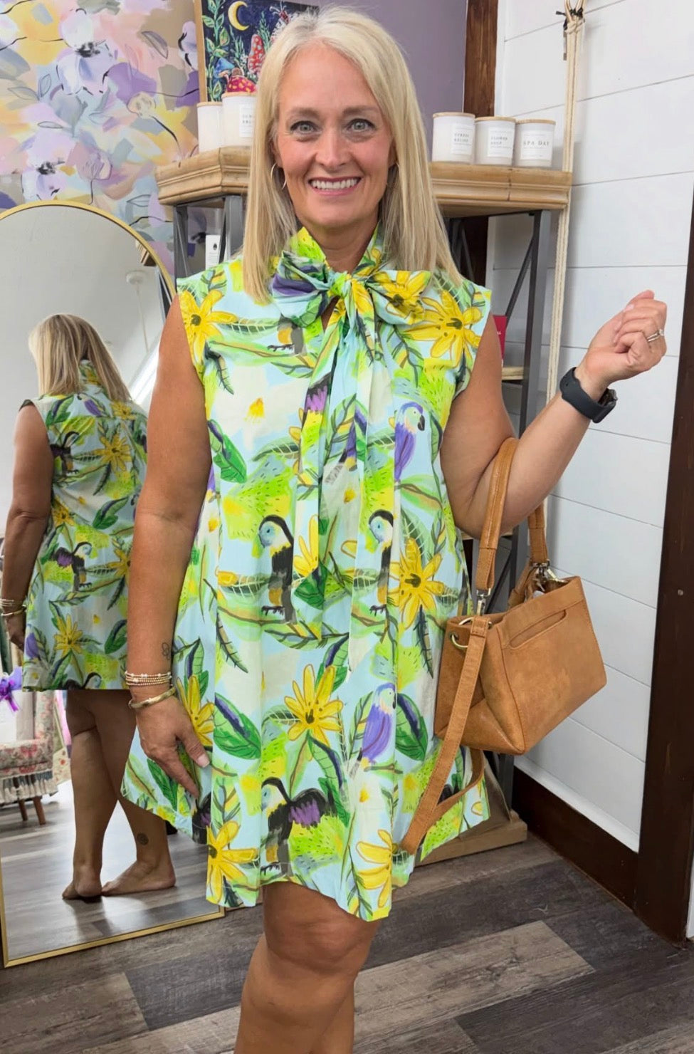 Glam Tie Neck Sleeveless Floral Mini Dress