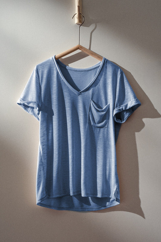 FINAL SALE- RELAXED V NECK SHORT SLEEVE SLUB TOP BLUE 926 West