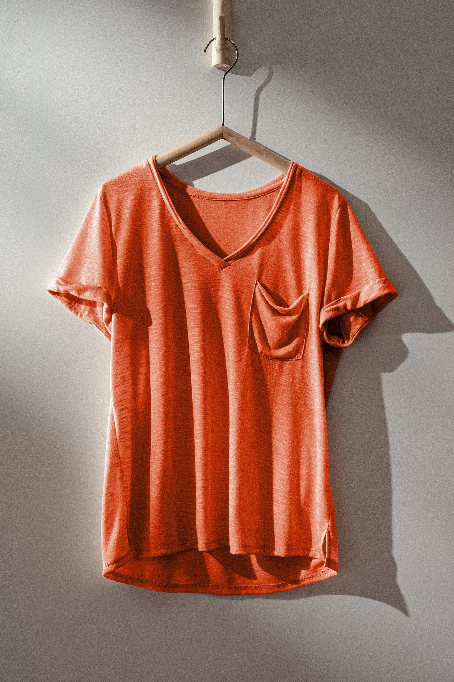 FINAL SALE- RELAXED V NECK SHORT SLEEVE SLUB TOP CORAL 926 West