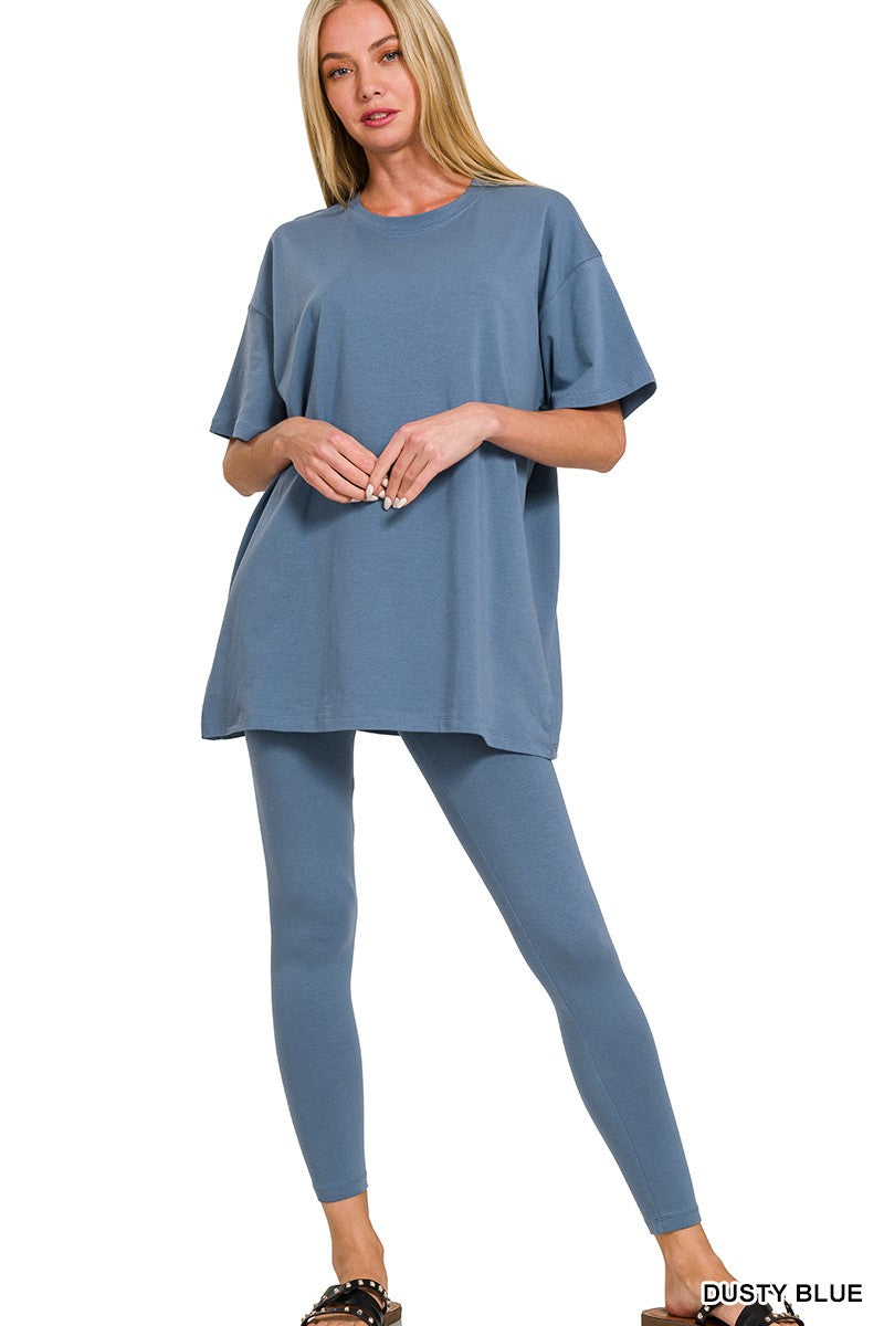 FINAL SALE- ZENANA Womens Cotton Round Neck Top & Legging Set CTCP-3385 926 West