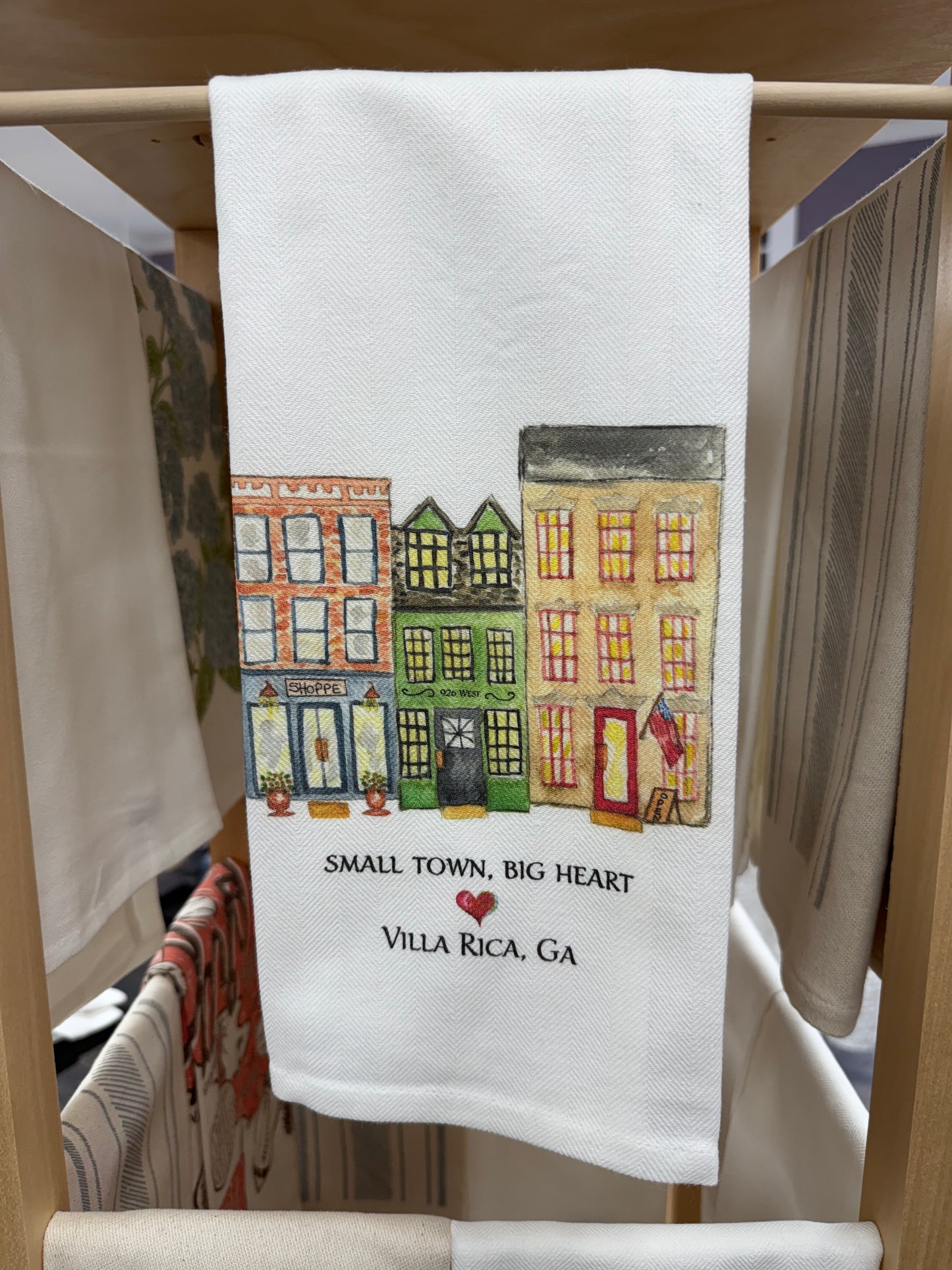 White House with Flag and Location - Villa Rica - Dish Towel