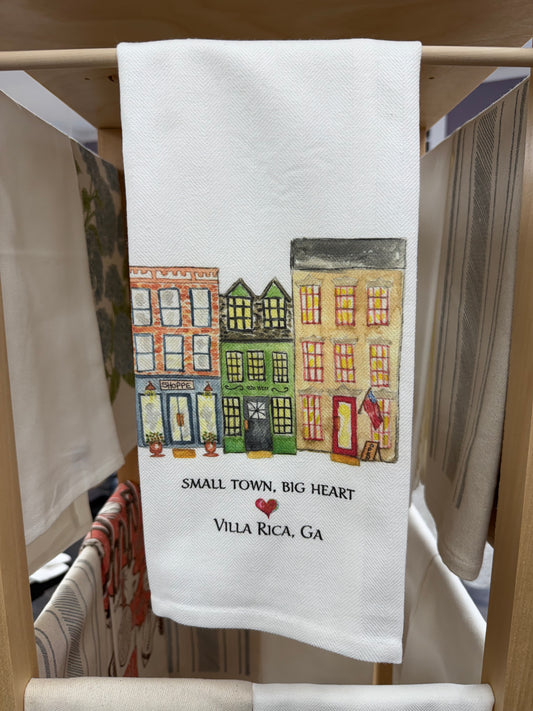 White House with Flag and Location - Villa Rica - Dish Towel