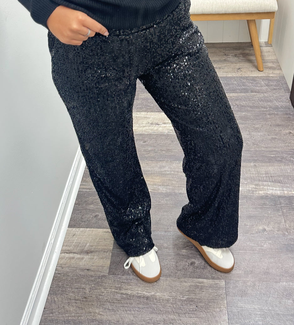 Black Pull On Shimmer Sequins Pants Pine Apparel