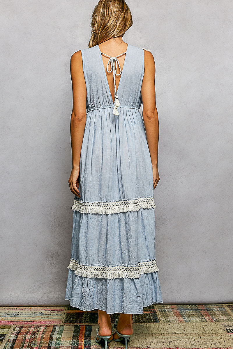 POL- Light Demin Dress with Tassel Neck Loop