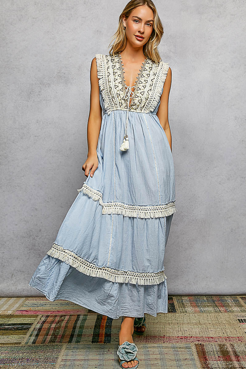 POL- Light Demin Dress with Tassel Neck Loop