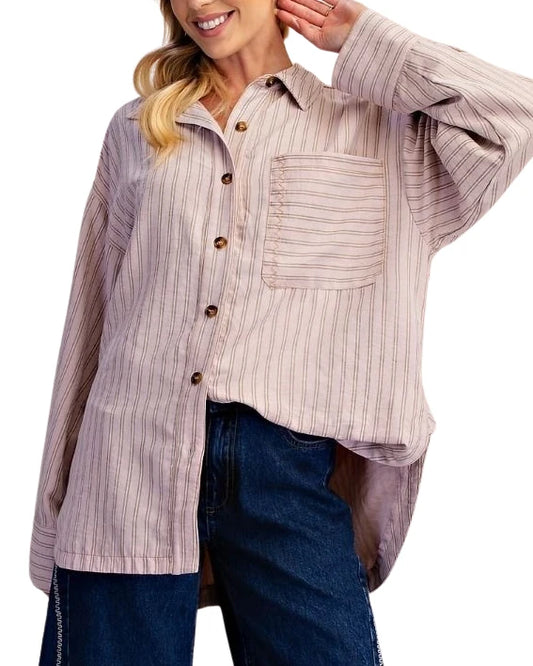 Easel Pinstripe Oversized Button-Down Shirt