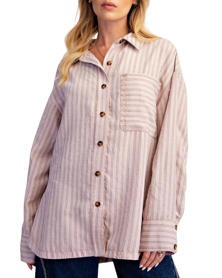 Easel Pinstripe Oversized Button-Down Shirt