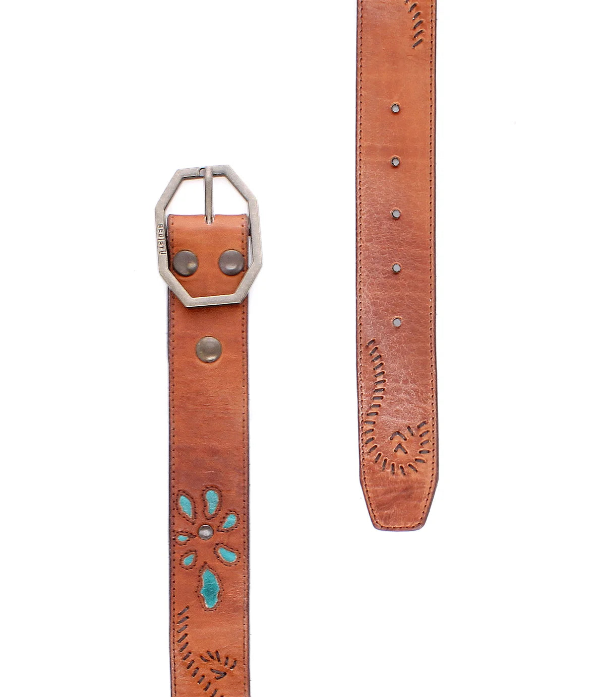 BED STU Upswing II Caramel Artic Teal Rustic Leather Women's Belt