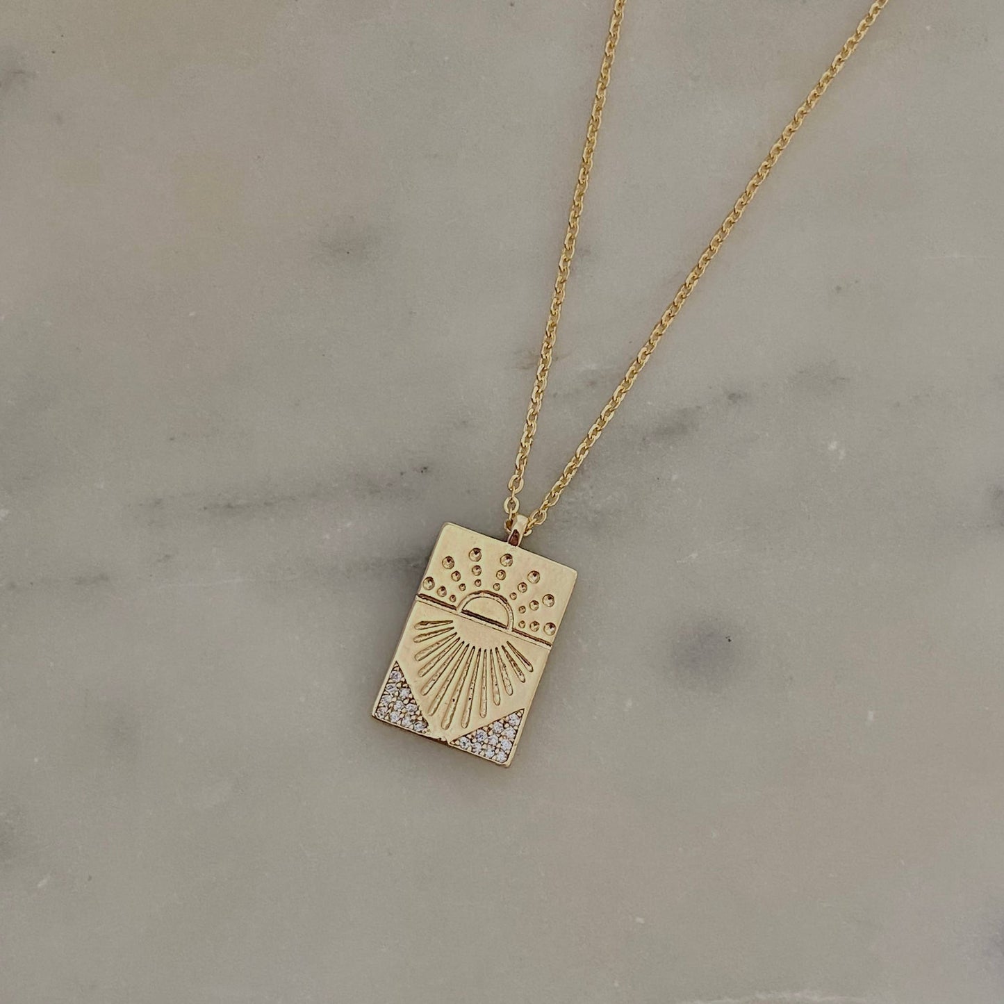 Sun Medallion Charm Pendant Necklace | 18K Gold Filled