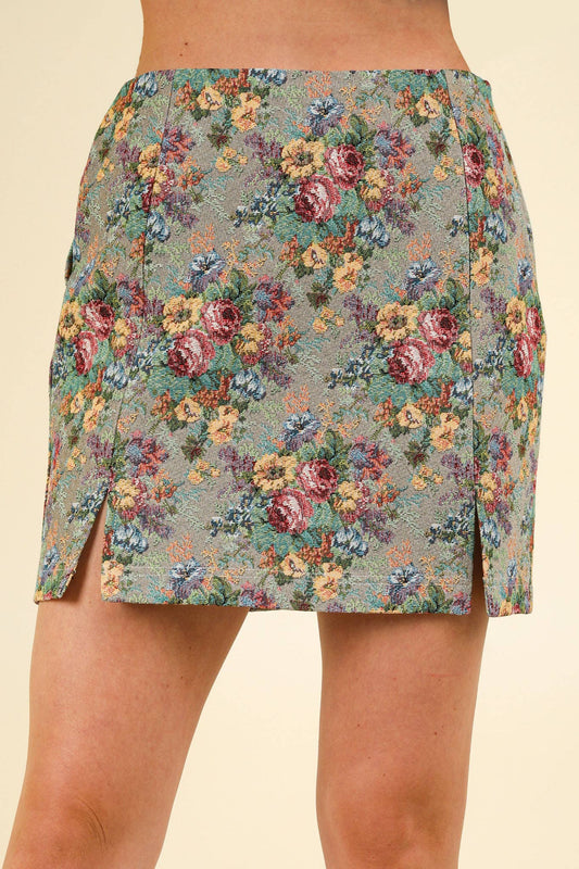 VERY J - Floral Jacquard Fabric  Mini Skirt