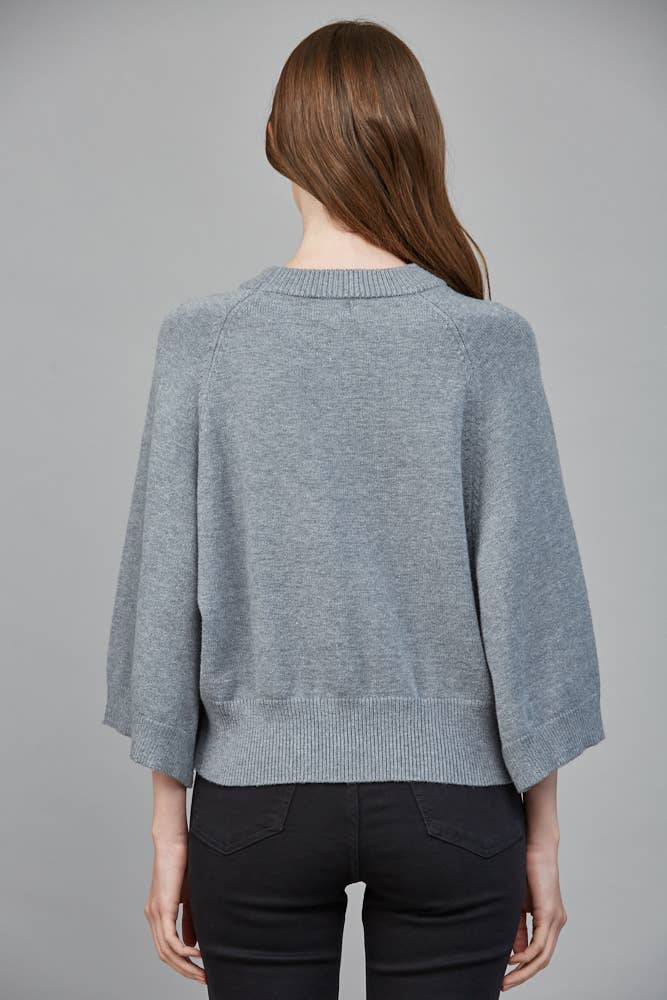 Raglan Sleeve Wide Cuff Crew Neck Sweater