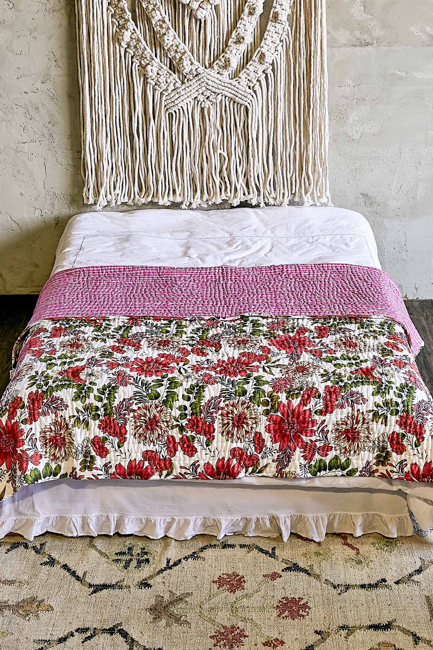 POL Boho Quilted Cotton Stripe Throw Blanket