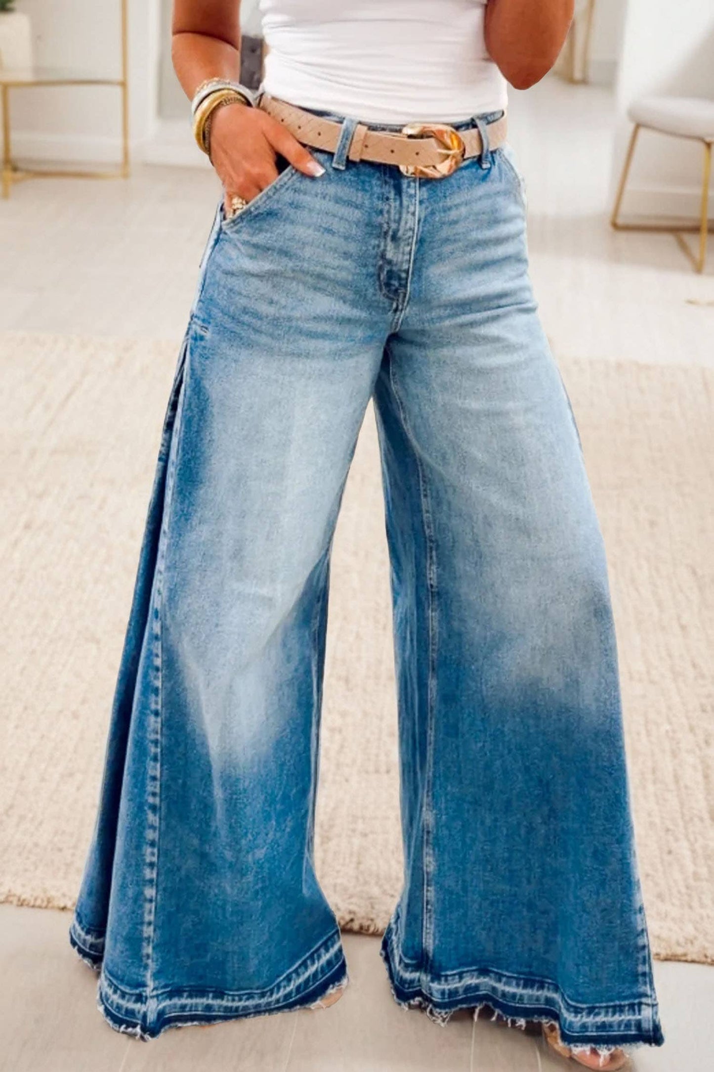 Shift Solid High Rise Wide Leg Jeans