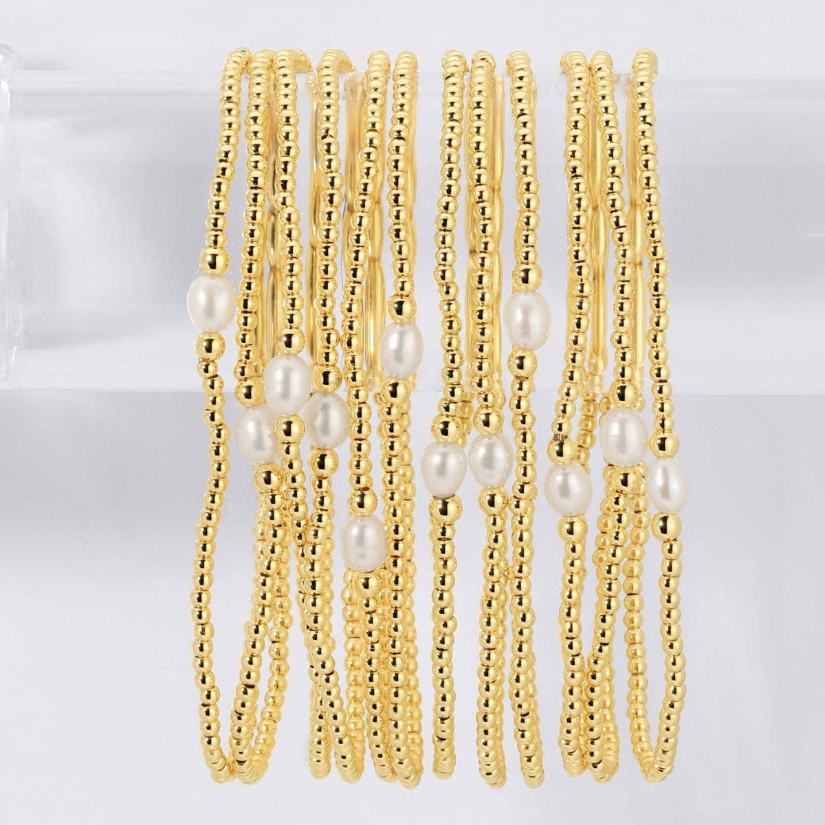 Splendid Iris 2mm Stretch Bracelets with Delicate Pearl Between 3mm Beads B3461