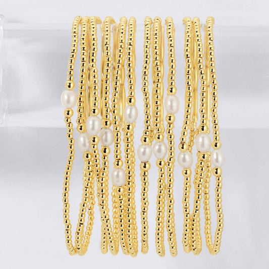 Splendid Iris 2mm Stretch Bracelets with Delicate Pearl Between 3mm Beads B3461