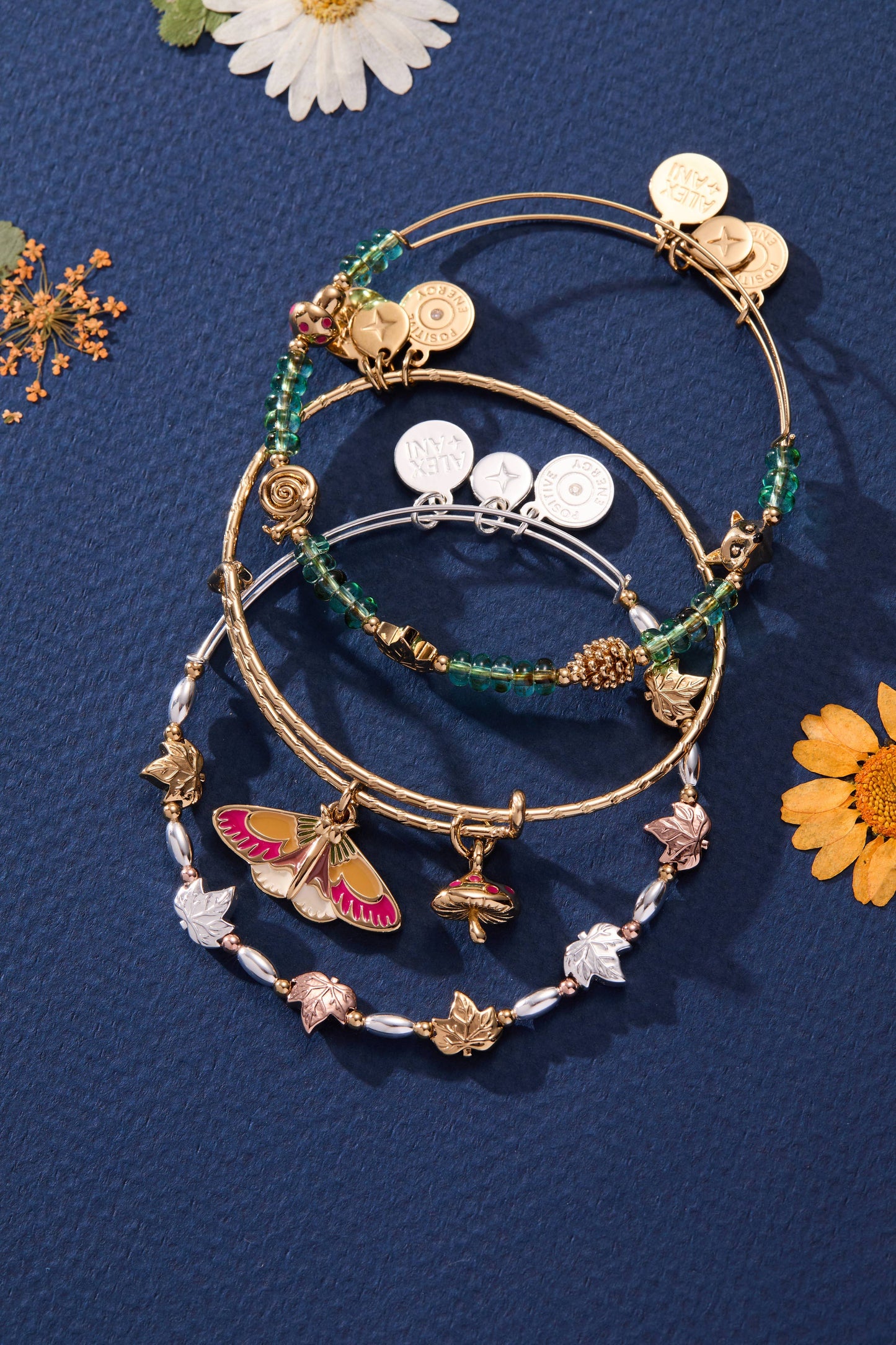 ALEX & ANI - Woodland Moth & Mushroom Duo Charm Bangle