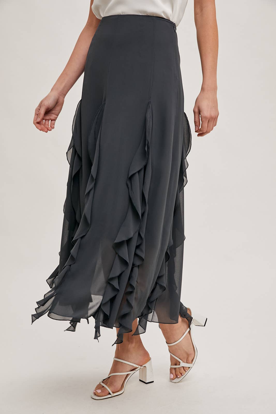 CHIFFON RUFFLED MAXI SKIRT WITH LINING Bluivy