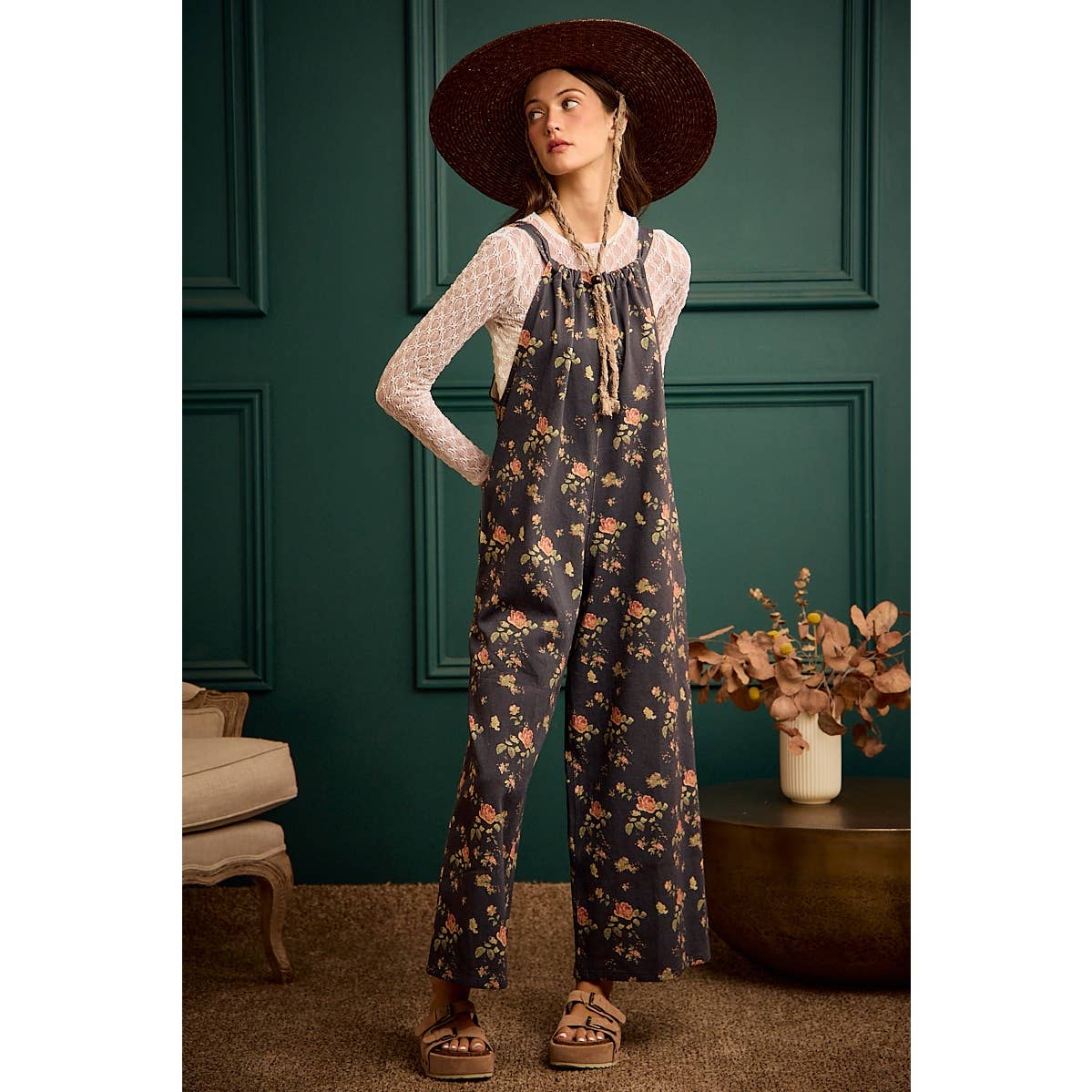 Floral Print Wide Leg Lightweight Jumpsuit
