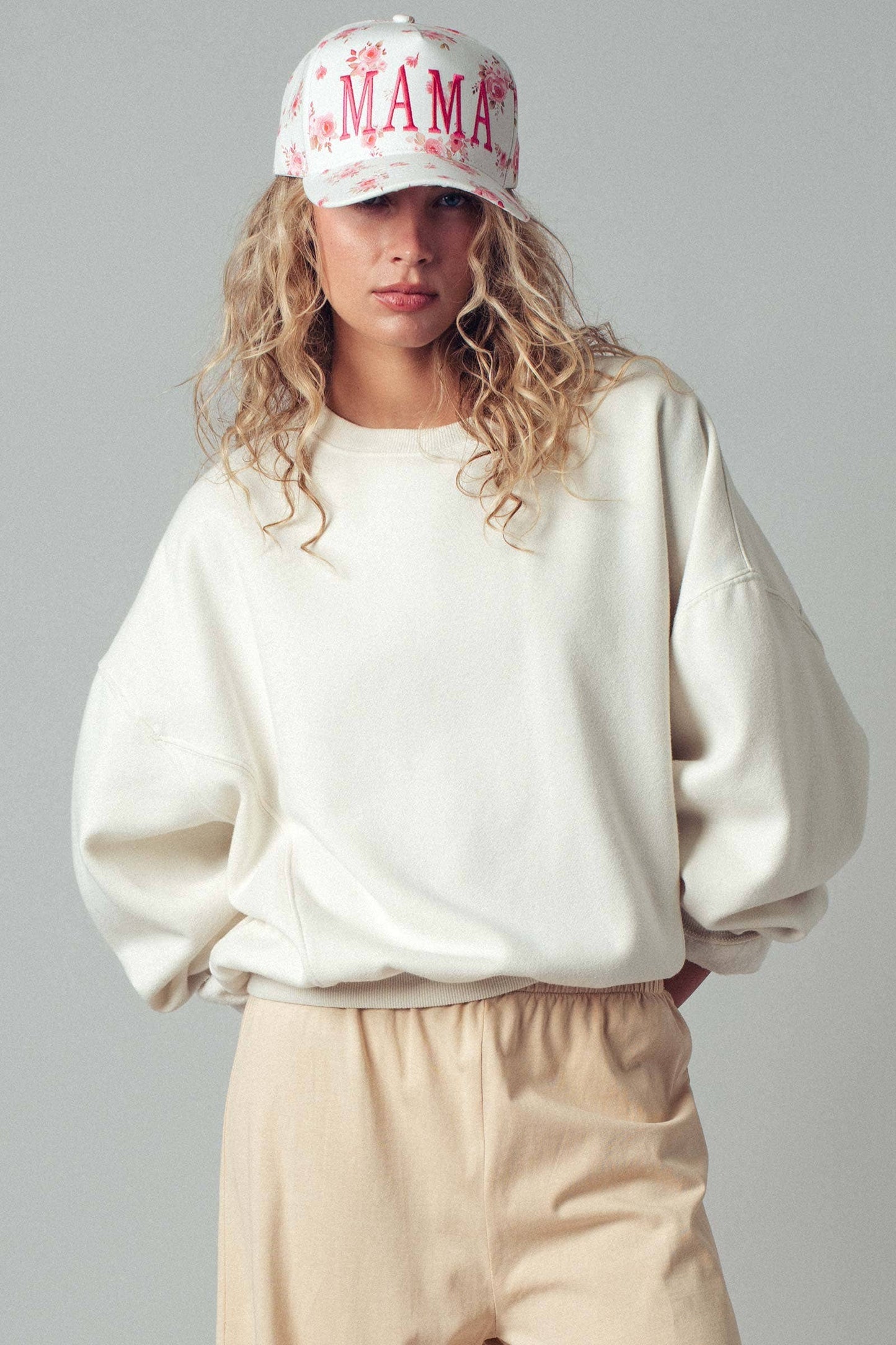 MAMA Floral Embroidered Trucker Hat - Pink Floral Print Cap