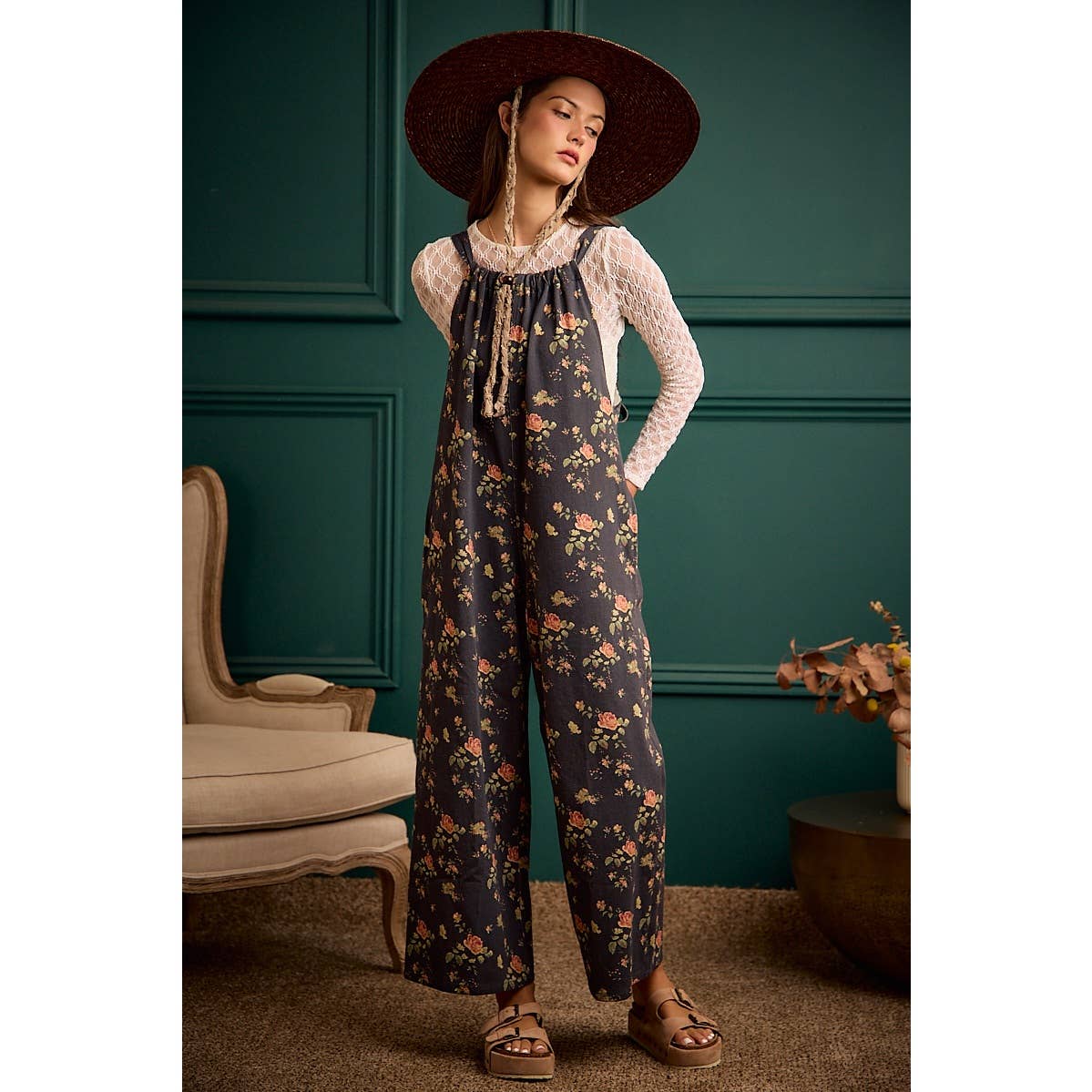 Floral Print Wide Leg Lightweight Jumpsuit
