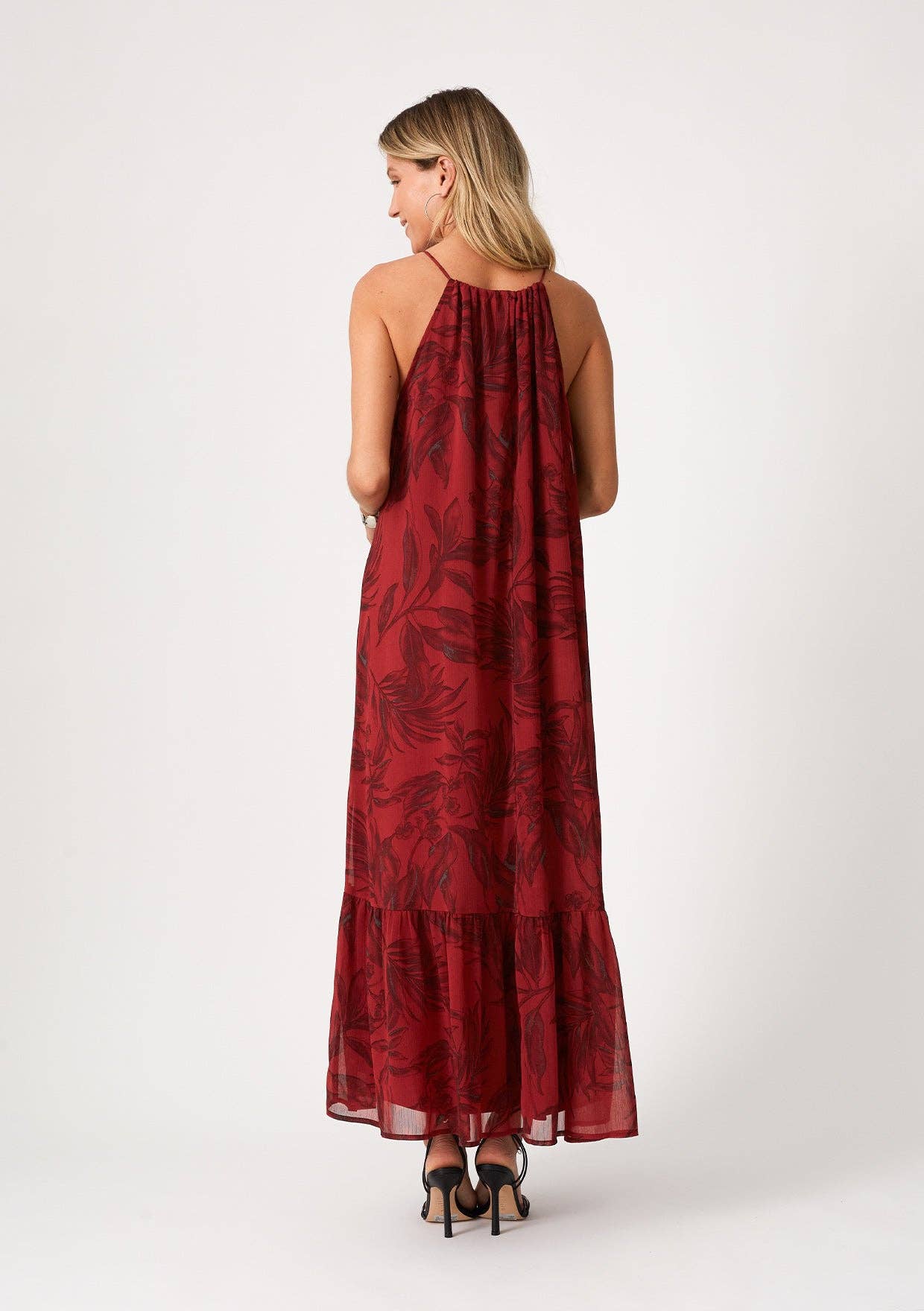 FINAL SALE- Lovestich-Flowy Floral Tie Front Halter Maxi Dress Lovestitch