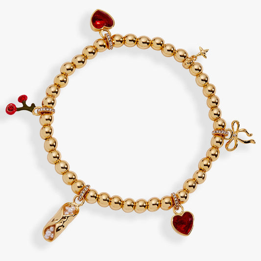 ALEX + ANI - 'There Cannoli Be You' Bow & Heart Beaded Charm Stretch Bracelet