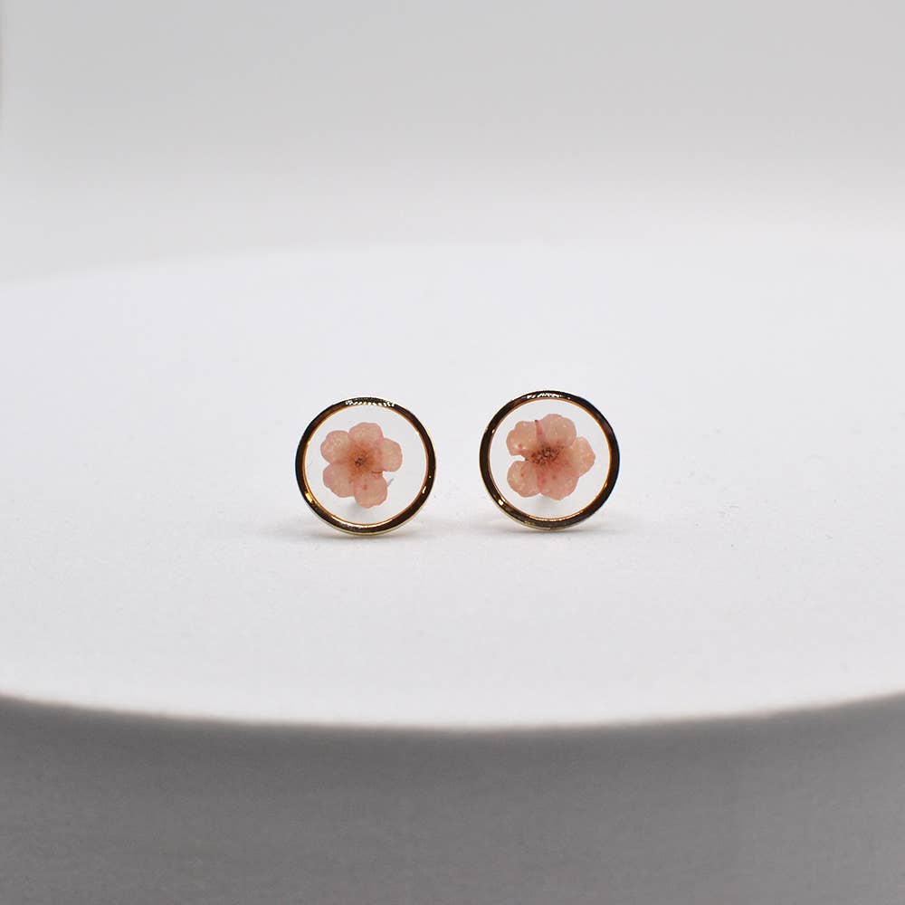 Pressed Real Flower Epoxy Round Stud Post Earrings StarryNYC