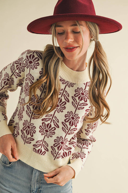FLORAL PATTERN KNIT SWEATER MSW1336 &MERCI