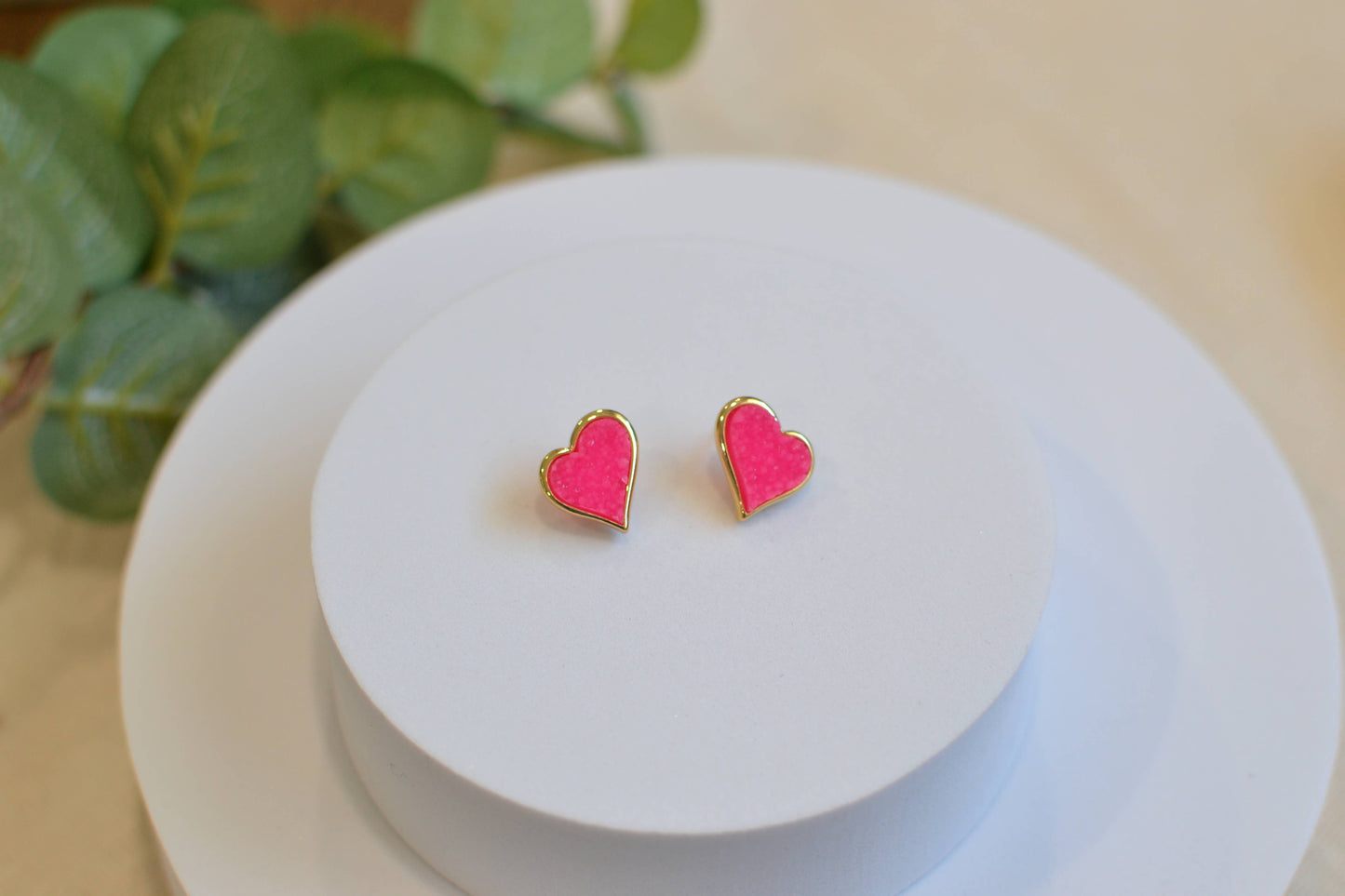 Uneven Resin Heart Druzy Button Stud Earrings StarryNYC