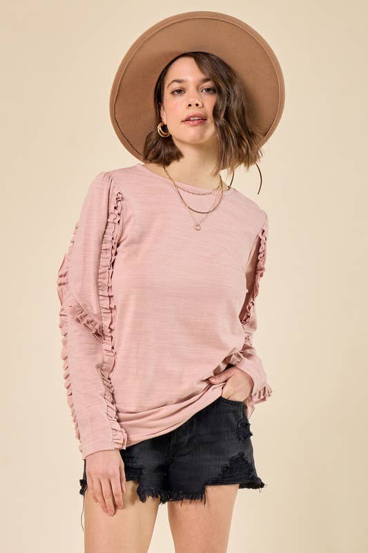 Blush Frilled Sleeve Knit Top