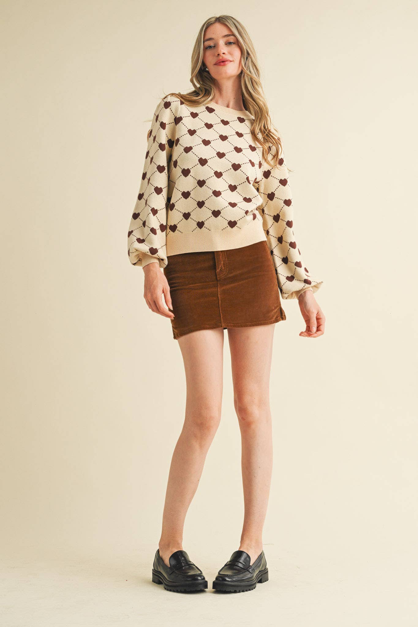 HEART KNIT PUFF SLEEVE SWEATER &MERCI