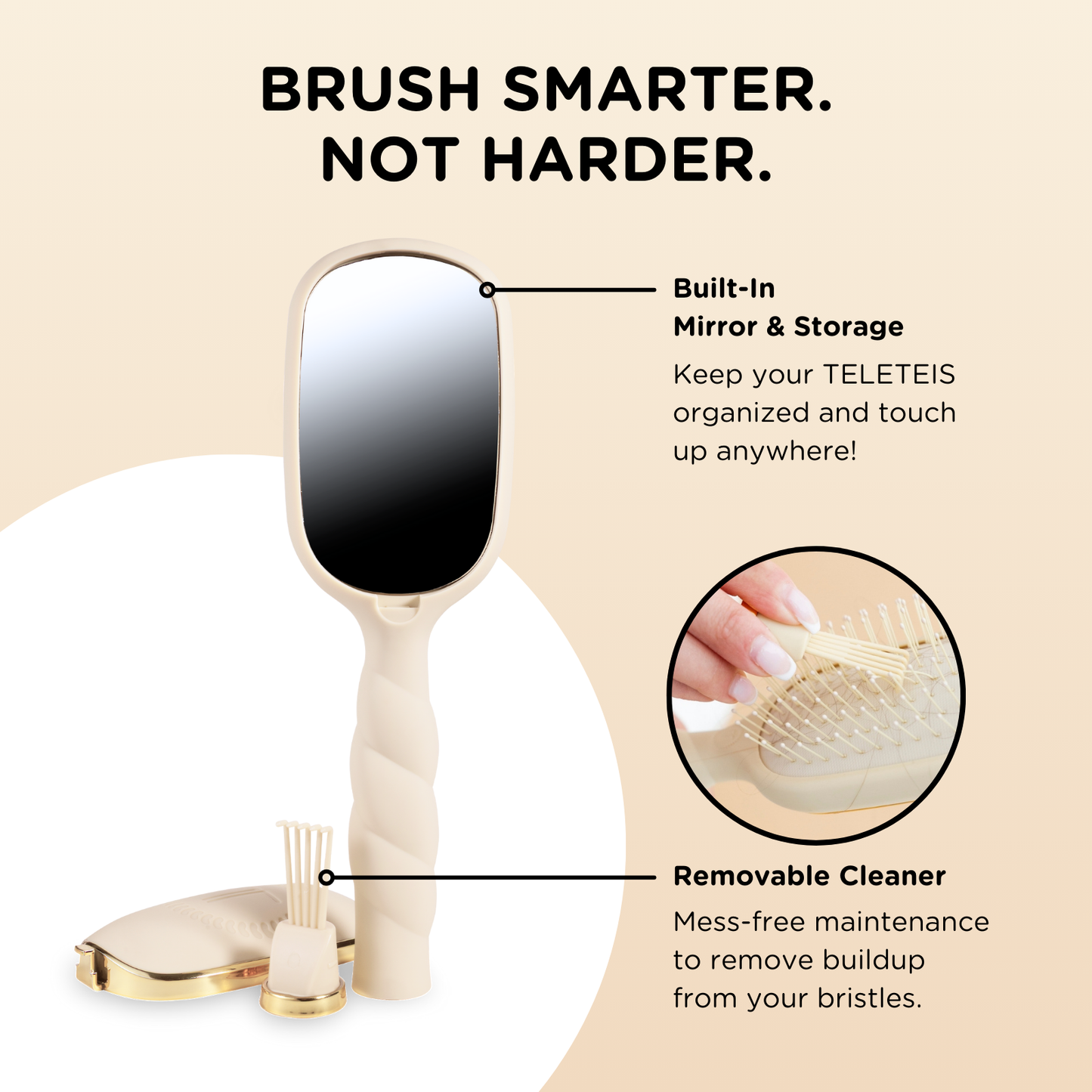 Teleties - Detangler Hair Brush for Medium Hair - Tan