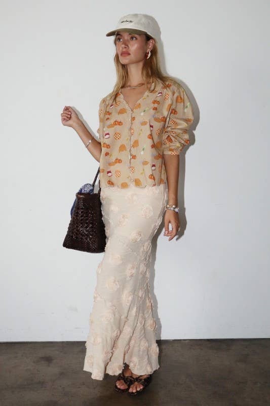 Rosette Textured Maxi Skirt