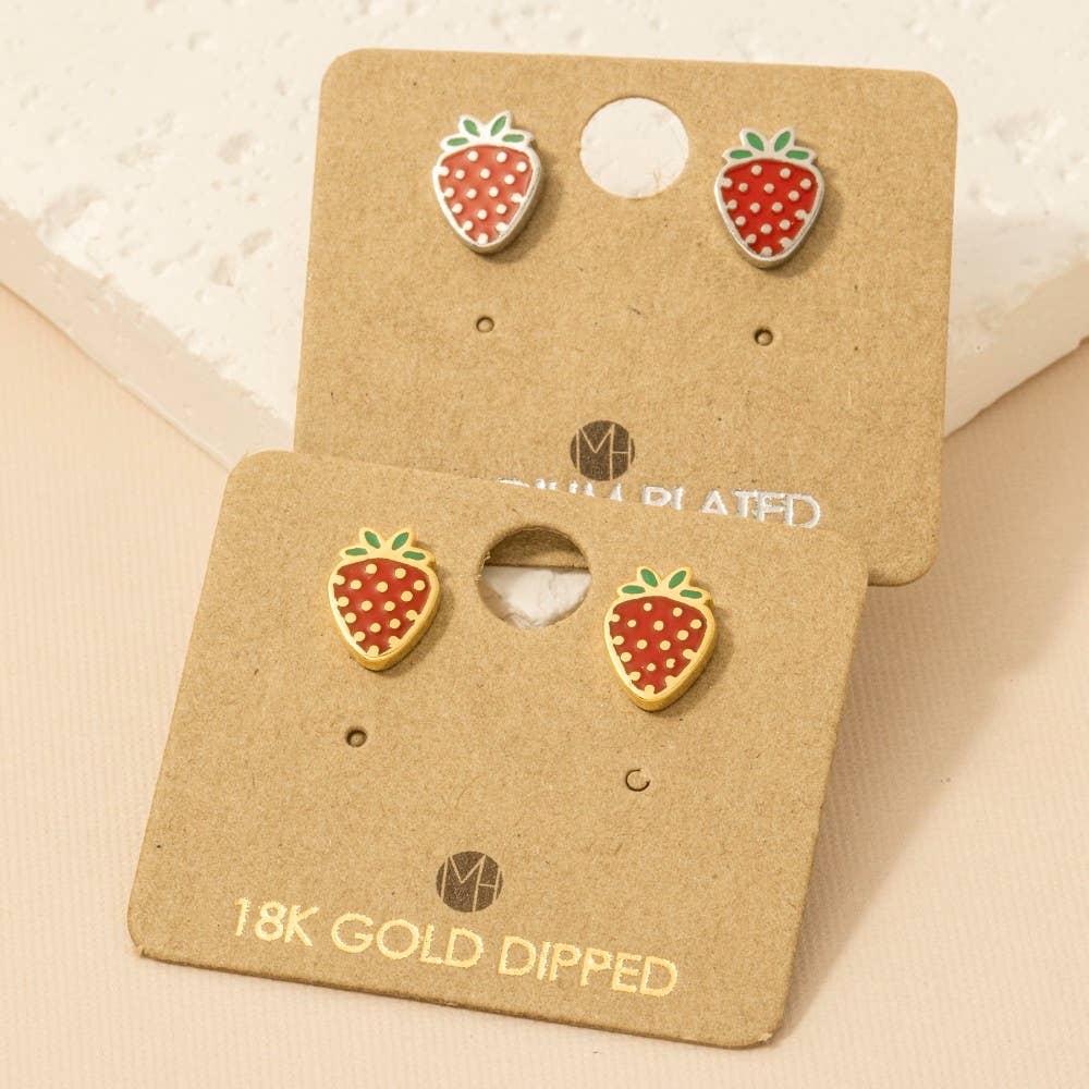 Gold Dipped Epoxy Strawberry Stud Earrings Fame Accessories