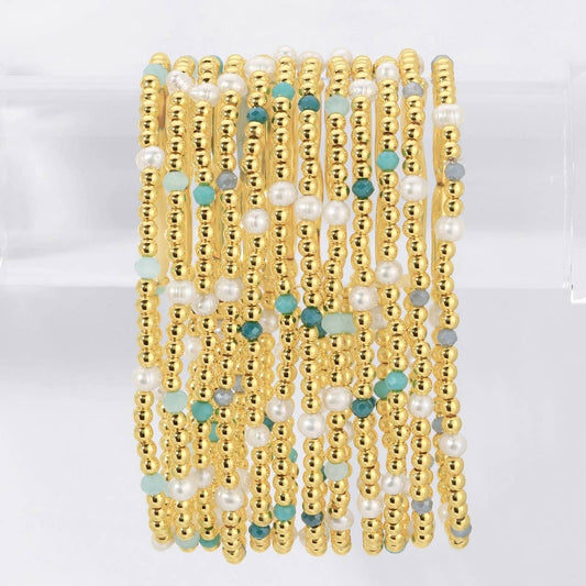 Splendid Iris 3mm Beaded Stretch Bracelets with Pearls and Crystals B3472