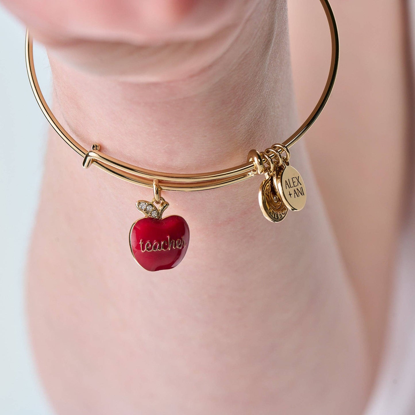 ALEX + ANI- Teacher 'Grow, Inspire, Love' Apple Charm Bangle